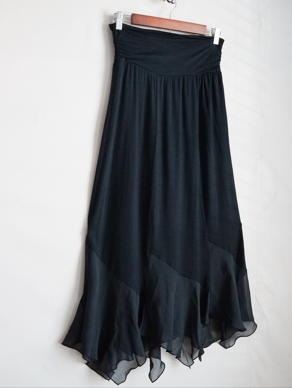 New Directions Black Handkerchief Hem Maxi Skirt Chiffon Ruffle Small